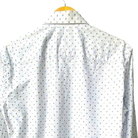 Jared Lang White Blue Textured Dress Causal Button Down Shirt - Picture 5 of 8